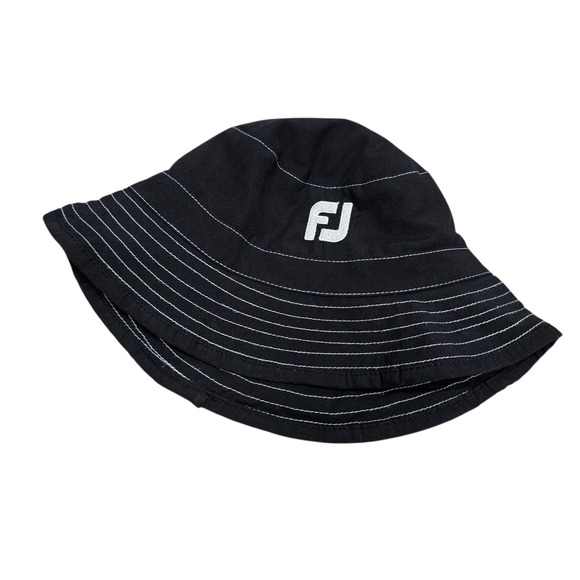 FJ FootJoy Golf Bucket Hat Black with White Stitching Medium - Picture 1 of 5